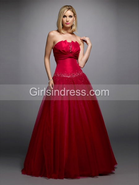 A-line Strapless Beading Organza&Satin Engagement Dress