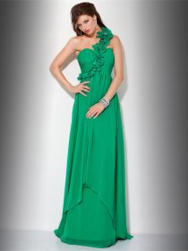 Attractive One-shoulder Flowers Chiffon A-line Prom Dress