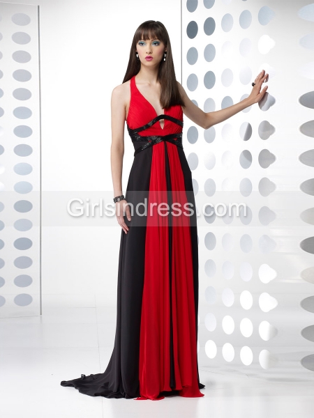 Elegant A-line V-neck Chiffon Evening Dress