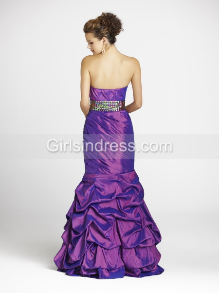 Fantastic Mermaid Strapless Beaded Purple Satin Prom Dress