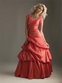Short Sleeves Paillette Satin Prom Dress