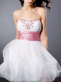 A-line Decorated Strapless Crystals Organza Graduation Dress A-line Decorated Strapless Crystals Organza Graduation Dress