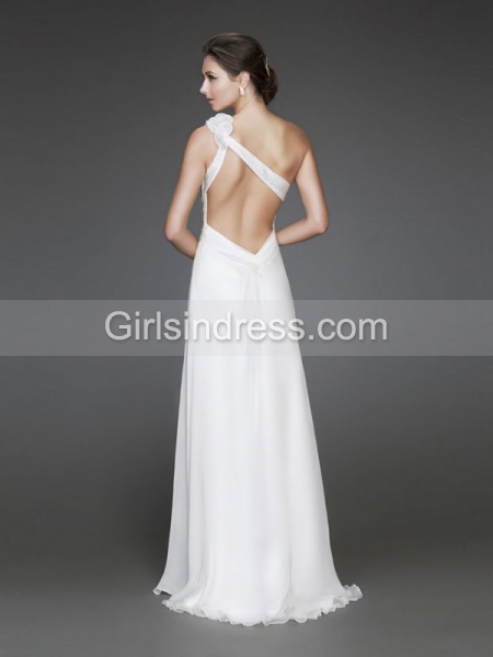 A-line One-shoulder Floor-length Evening Dress With Flowers