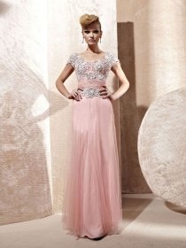 A-line Embroidery Organza Short Sleeves Evening Dress A-line Embroidery Organza Short Sleeves Evening Dress
