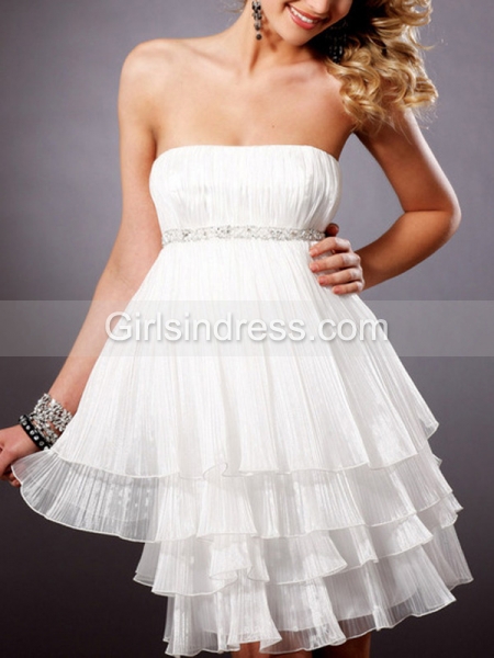 Brief Multi-layer Strapless A-line Organza Graduation Dress
