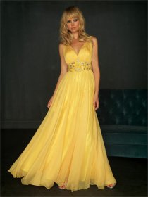 V-neck Chiffon Over Satin Low-cut Prom Dress V-neck Chiffon Over Satin Low-cut Prom Dress
