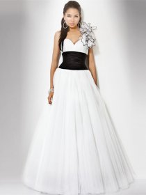 One-shoulder Flowers Organza&Satin Elegant Engagement Dress One-shoulder Flowers Organza&Satin Elegant Engagement Dress
