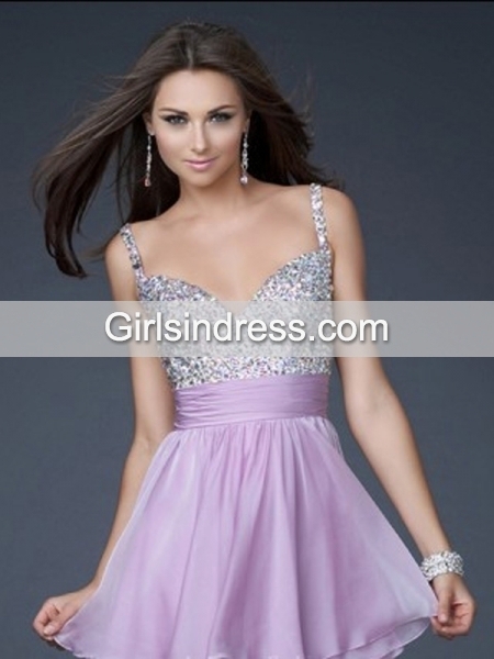 Elegant Straps Beaded Cascading Ruffle Chiffon Cocktail Dress