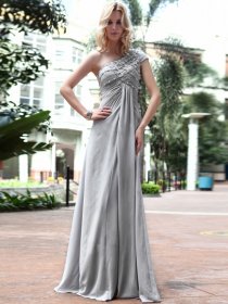 Sheath/Column One Shoulder Beaded Satin Floor Length Evening Dress Sheath/Column One Shoulder Beaded Satin Floor Length Evening Dress