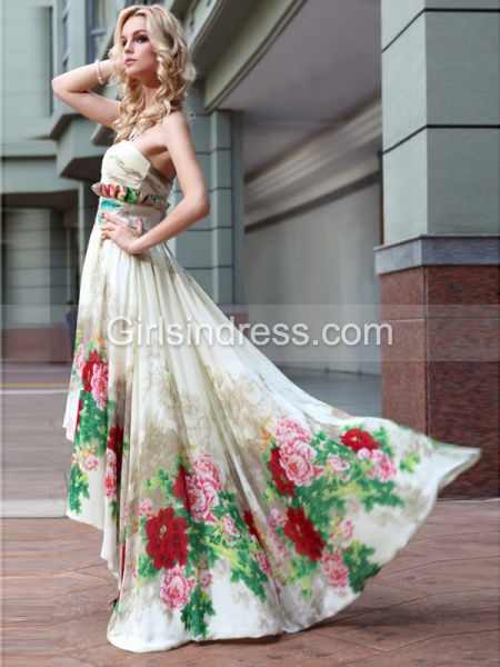 A-line Sleeveless Spaghetti Straps Beaded Asymmetrical Satin Prom Dress