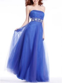 A-line Sptrapless Crystals Floor Length Organza Satin Prom Dress A-line Sptrapless Crystals Floor Length Organza Satin Prom Dress