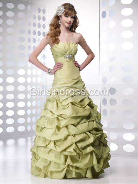 A-line Strapless Cascading Ruffle Taffeta Engagement Dress
