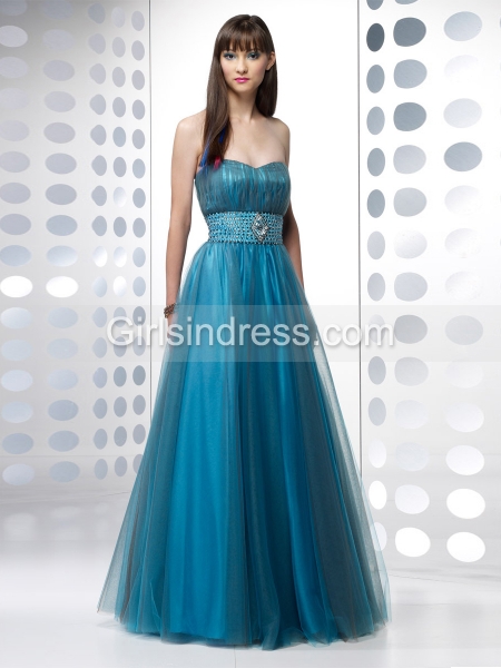 A-line Sweetheart Beading Organza & Satin Evening Dress