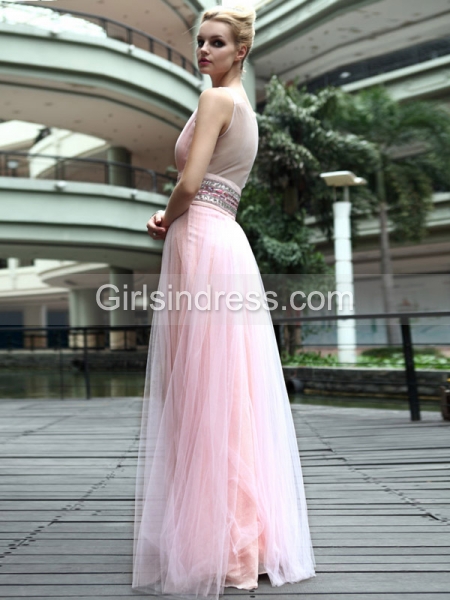 Charming Straps V-neck Beaded Satin Evening/Prom Dress