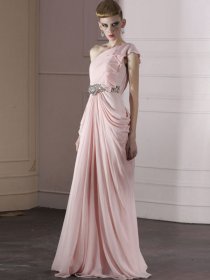 Elegant One-shoulder Falbala Jewery Organza Evening Dress