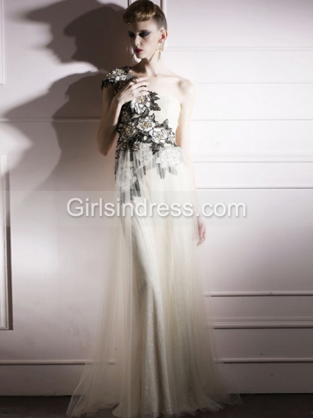 Fantastic A-line Embroidery One Shoulder Chiffon Prom Dress