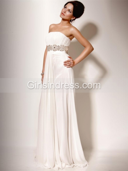 Gorgeous Strapless Beading A-line Chiffon Floor-length Prom Dress