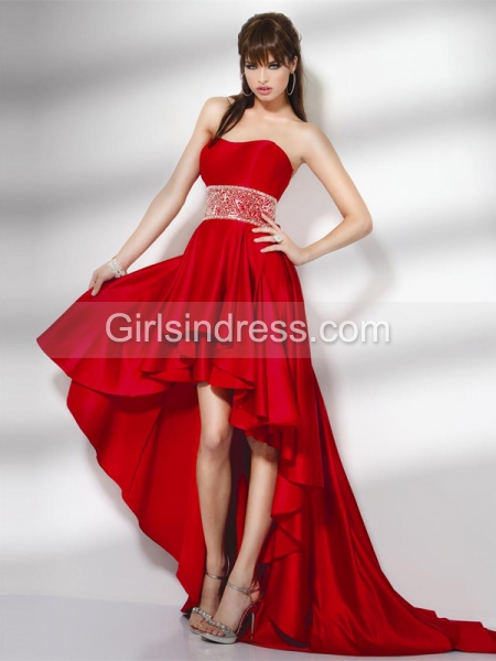 Gorgeous Sweetheart Satin Asymmetrical Red Evening Dress