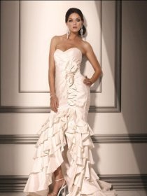 Trumpet Sweetheart Cascading Ruffle Satin Sweeping Evening Dress