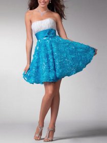 A-line Appliques Strapless Flowers Satin Graduation Dress A-line Appliques Strapless Flowers Satin Graduation Dress