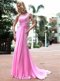 A-line One Shoulder Silk-like Satin Sweep/Brush Train Evening Dress A-line One Shoulder Silk-like Satin Sweep/Brush Train Evening Dress
