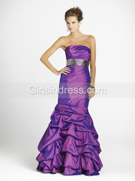Fantastic Mermaid Strapless Beaded Purple Satin Prom Dress