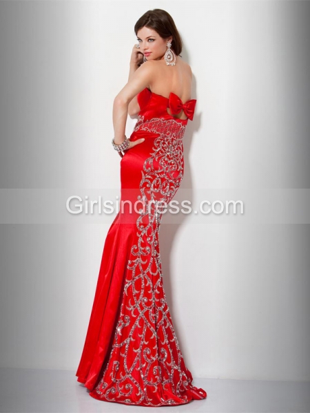 Mermaid Strapless Beading Satin Gorgeous Evening Dress