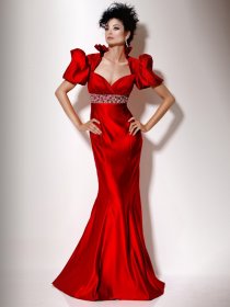 Mermaid Vintage Style Puff Sleeves Satin Evening Dress Mermaid Vintage Style Puff Sleeves Satin Evening Dress