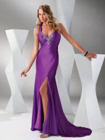 Purple Satin Sweetheart Front Open Desgin Sweeping Prom Dress Purple Satin Sweetheart Front Open Desgin Sweeping Prom Dress