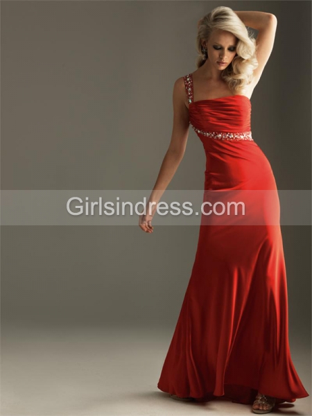 One-shoulder Chiffon Floor Length Sash Prom Dress