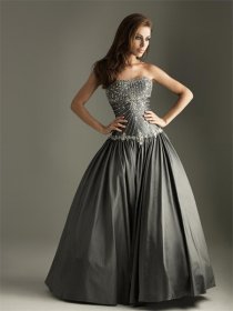 Satin Strapless Beaded Prom Dress