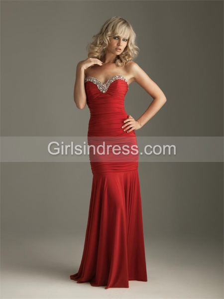 Sweetheart Strapless Satin Floor-length Evening Dress