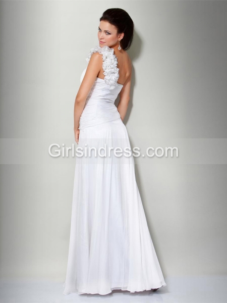 Attractive One-shoulder Chiffon Flowers Prom Dress