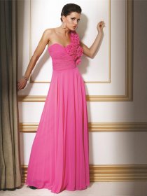Attractive A-line One-shoulder Flowers Chiffon Evening Dress Attractive A-line One-shoulder Flowers Chiffon Evening Dress