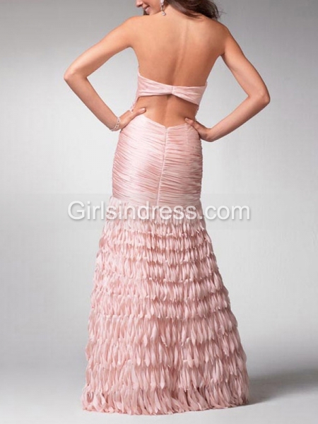 Attractive Satin A-line Strapless Cascading Backless Prom Dress