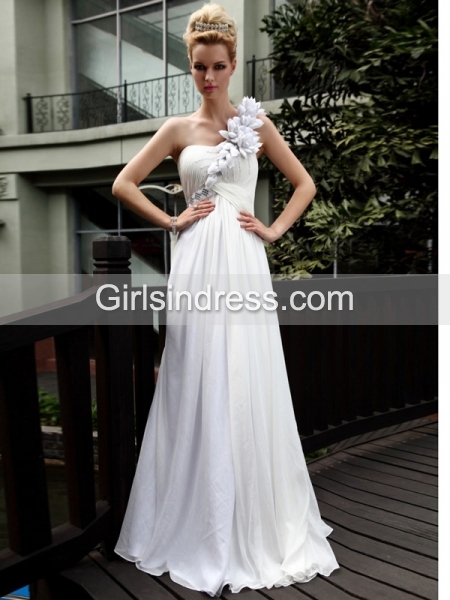 Fabulous A-line One Shoulder Satin Flower Beaded Evening Dress Fabulous A-line One Shoulder Satin Flower Beaded Evening Dress