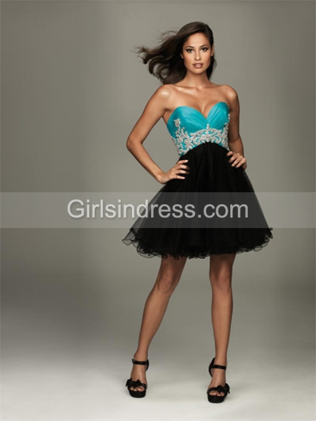Satin & Organza Sweetheart Embroidery Cocktail Dress