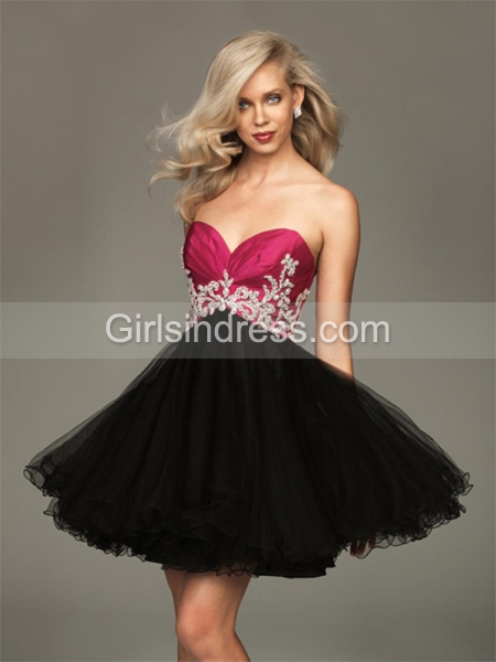 Satin & Organza Sweetheart Embroidery Cocktail Dress