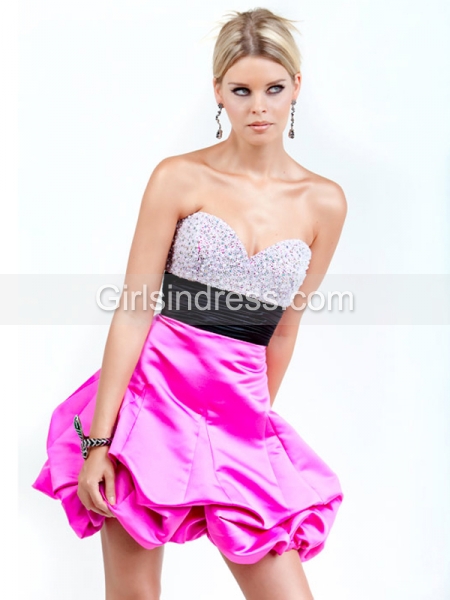 Sweetheart Beading Satin Short/Mini Cocktail Dress with Black Belt