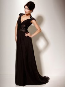 Elegant V-neck Beading Sweeping Chiffon A-line Evening Dress Elegant V-neck Beading Sweeping Chiffon A-line Evening Dress