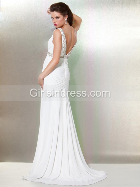 Elegant Sheath V-neck Beading Chiffon Evening Dress
