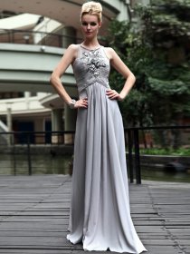 A-line Sleeveless Scoop Neckline Satin Appliques Evening Dress A-line Sleeveless Scoop Neckline Satin Appliques Evening Dress