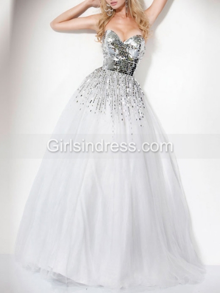 Ball Gown Strapless Sweetheart Sequins Organza Engagement Dress