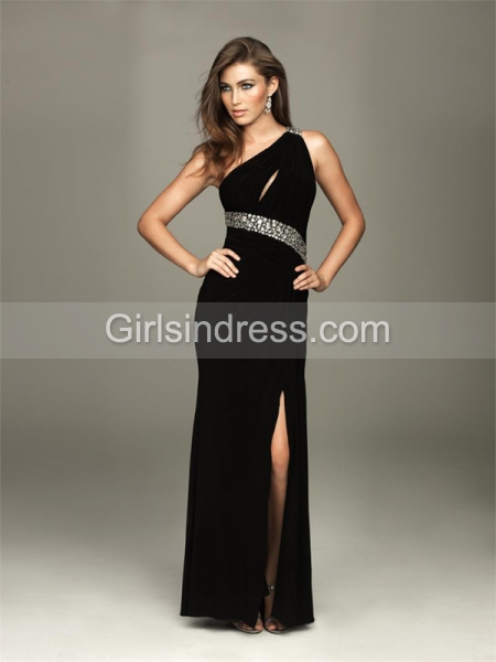 One-shoulder Chiffon Front Open Prom Dress