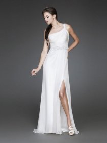 Elegant One-shoulder Chiffon&Satin Evening Dress With Flowers Elegant One-shoulder Chiffon&Satin Evening Dress With Flowers