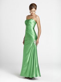 Sheath/Column Strapless Ruched Beaded Satin Evening Dress