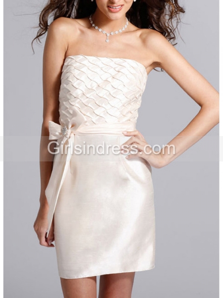 Simple Strapless Bow Detailed Sheath Party Graduation Dress