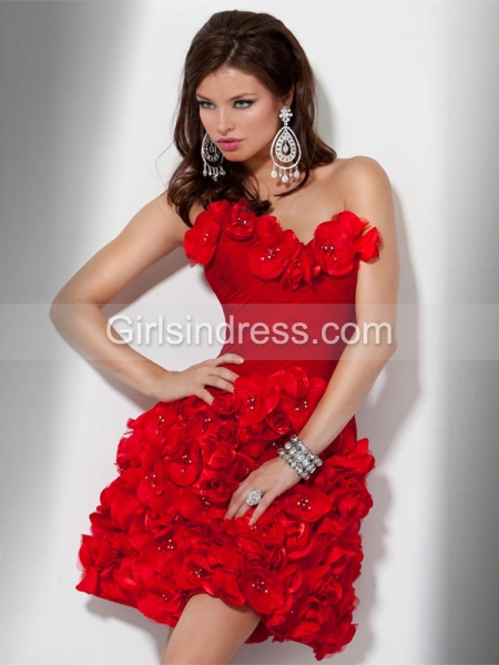 Sweetheart Chiffon with Handmade Flowers Cocktail Dress