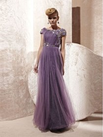 Cape Sleeved Jewel & Crystal Organza A-line Evening Dress Cape Sleeved Jewel & Crystal Organza A-line Evening Dress