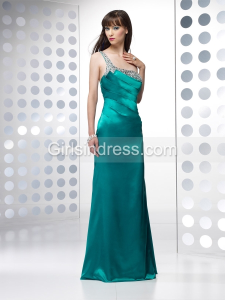 A-line Beading Satin One-shoulder Prom Dress